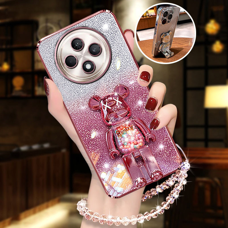 พร้อมblingสร้อยข้อมือปลอกoppo Reno 12F 11F 12 11 10 Pro 10pro + 5G Bling Glitterกระดาษ + น่ารักCandyหมีวงเล็บผู้ถือชุบนุ่มHandphoneกรณีRENO12F