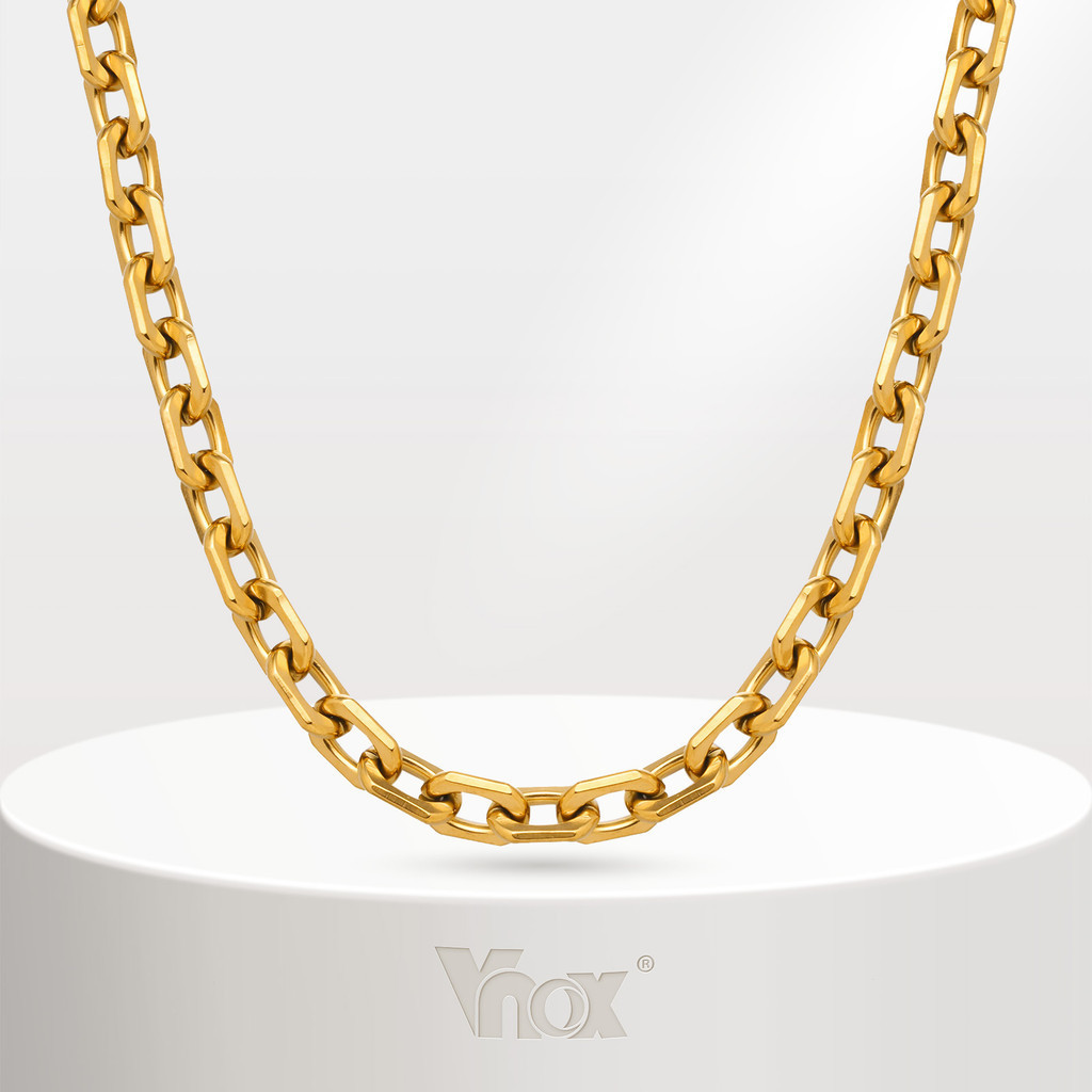Vnox 6MM Paperclip Link Chain Necklace,18k Gold Cuban Stainless Steel Handmade Chain Necklace