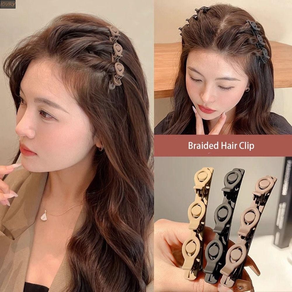 กิ๊บติดผมแบบถักสีงาช้าง,ปิ่นปักผมด้านข้างสไตล์เกาหลีคลิปปากเป็ด,กิ๊บเรียบง่าย ชม. หูฟัง คลิปหน้าม้าพลาสติกหญิง/หญิง