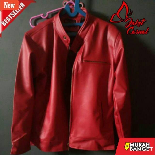 MERAH Garut เสื้อแจ็คเก็ตหนังผู้ชาย RED LEATHER JACKET / RED MOTORCYCLE JACKET