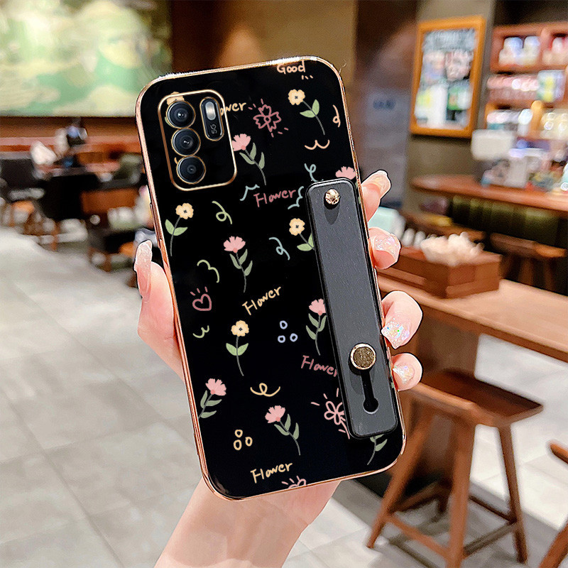 ปลอกสําหรับoppo Reno4 Pro 4G Reno5 Reno6 4G 5G Reno 6Zเต็มหน้าจอดอกไม้สายรัดข้อมือวงเล็บป้องกันการตกเคสโทรศัพท์