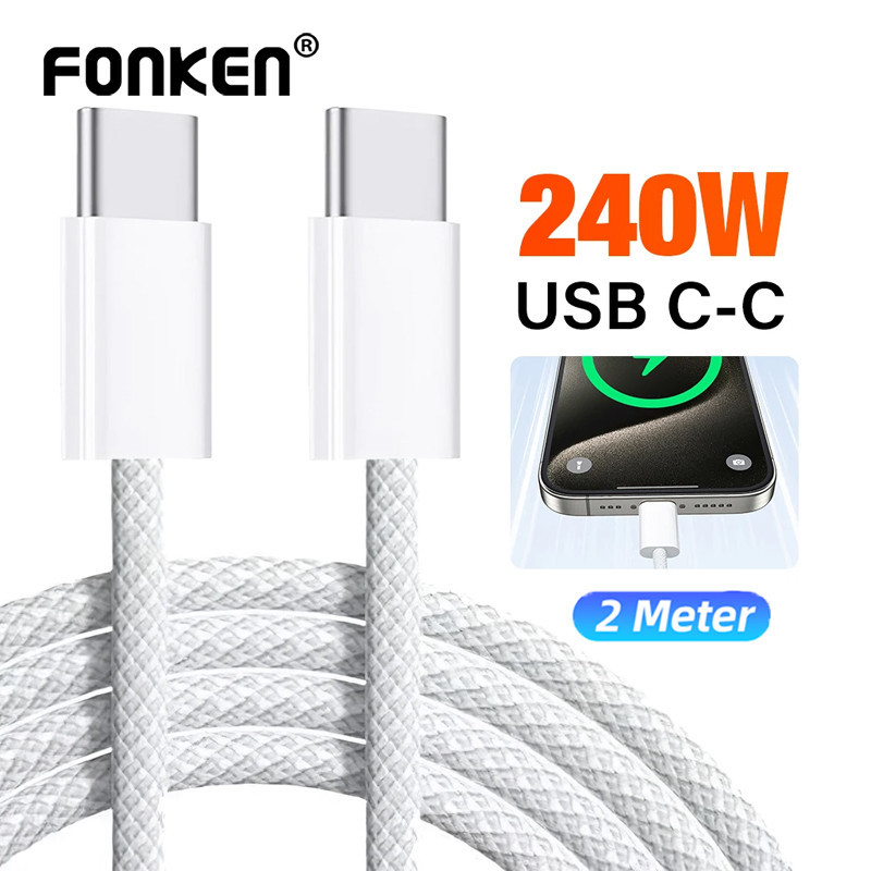 Fonken PD 240W USB C ถึง USB C Charger Braid Cable Type C Fast Charging Data สายไฟสําหรับ Huawei iPh 15 Series