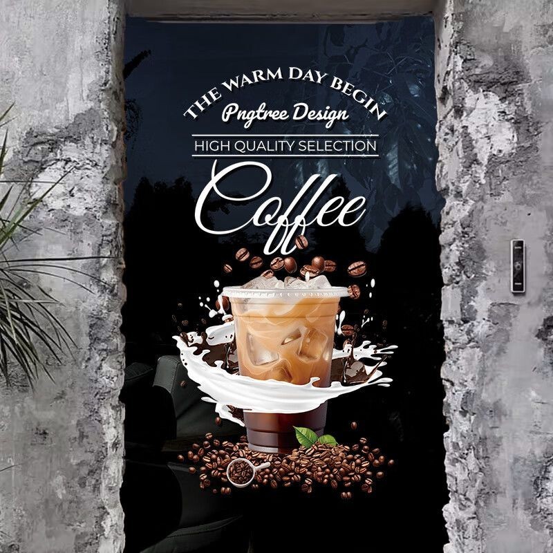 ร้านกาแฟสติกเกอร์ประตูกระจกเครื่องดื่มเย็นร้านชานมตกแต่งหน้าต่างสติกเกอร์กระจกไฟฟ้าสถิต