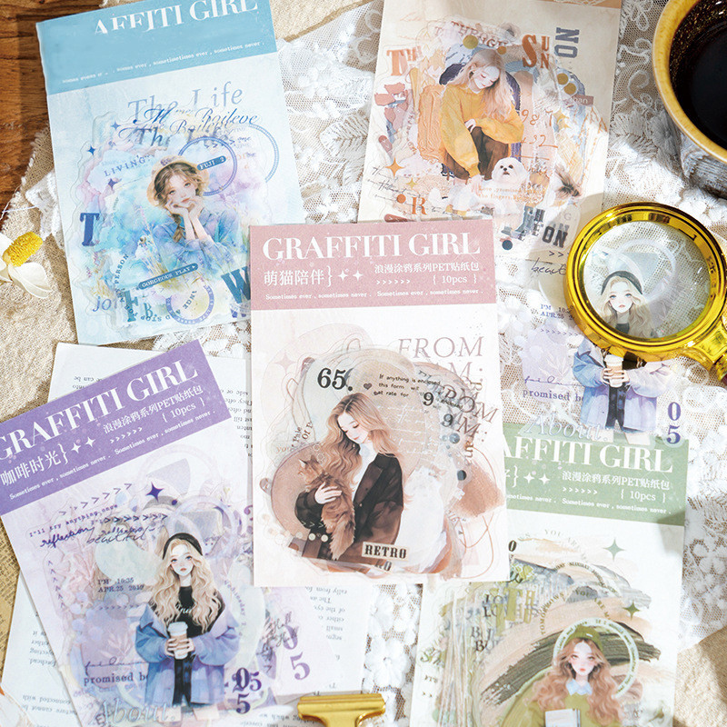 Journamm 10 ชิ้น/แพ็ค PET วัสดุสติกเกอร์สาวน่ารักสติกเกอร์ตกแต่งไดอารี่ Scrapbooking วัสดุ Deco อัลบั้มเครื่องเขียนสติกเกอร์