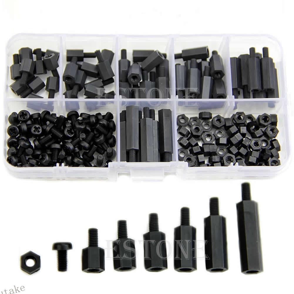 Uki 180 ชิ้น M3 ไนลอนสีดํา Hex MF Spacers สกรูถั่วชุดสารพัน Standoff ใหม่