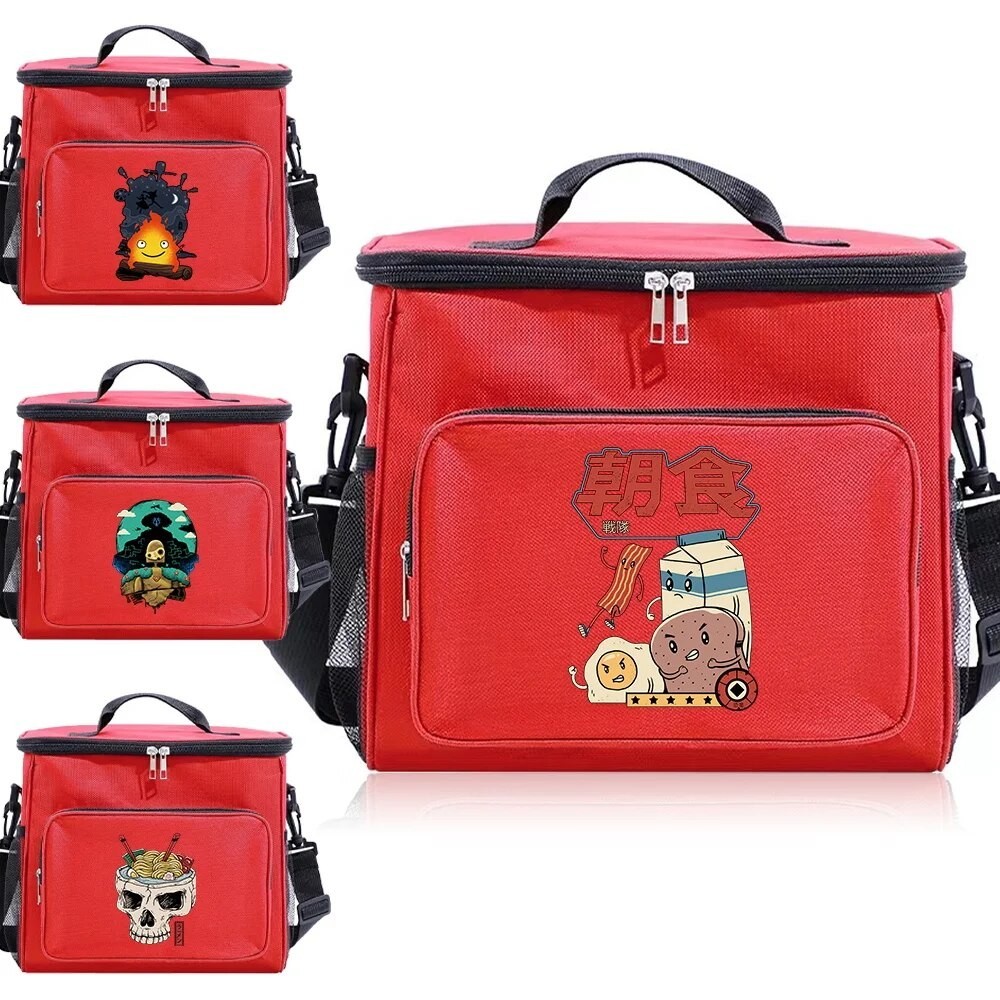 Handbag กระเป๋าอาหารกลางวันสำหรับเด็กฉนวนกันน้ำสีชมพูพร้อมซิปน่ารักบรรจุอาหารต้นฉบับญี่ปุ่นฮาราจูกุพิมพ์ถุงอาหารกลางวัน