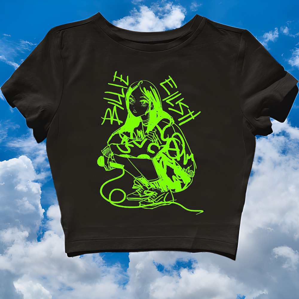 (🔥เสื้อยืดพิมพ์ลาย🔥) Billie EILISH GREEN CROP TOP | แร็พ TEE RAPPER | Grunge Grunge Grunge Grunge Gr