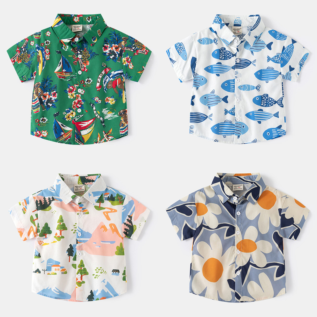 Soffny Boy เสื้อแขนสั้นลําลองผ้าฝ้ายเด็กทารกเสื้อโปโลชุดนักเรียนเด็กเสื้อ