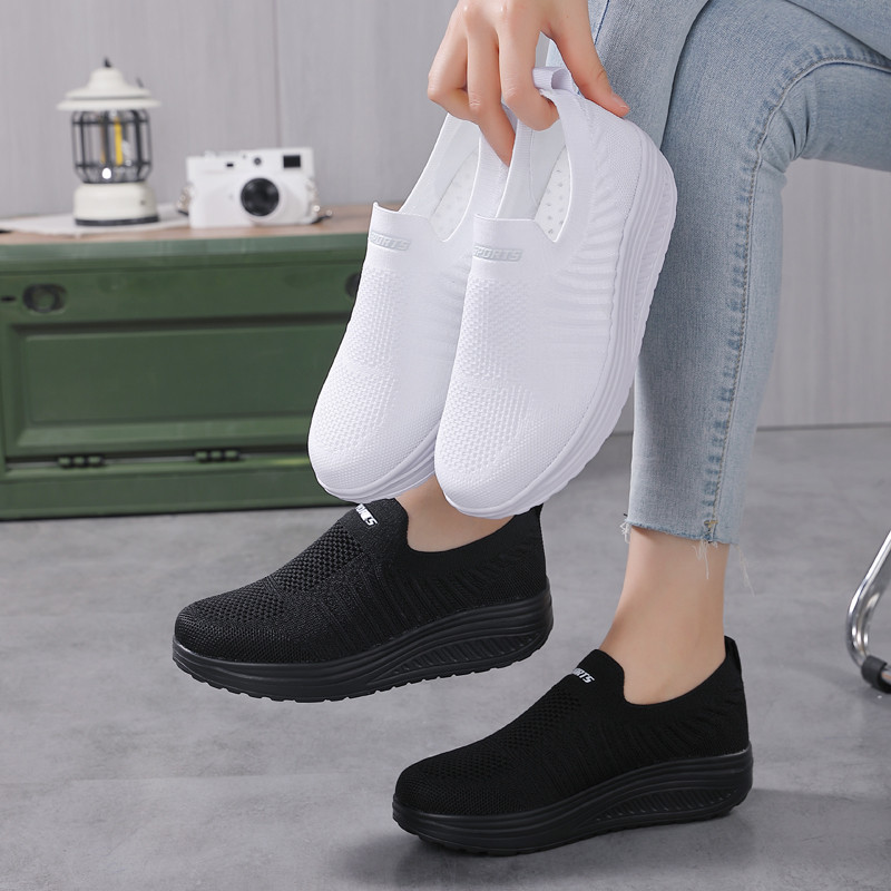 ใหม่ Flyknit Rocker รองเท้า Slip-On Lazy รองเท้าผ้าใบผู้หญิงขนาดใหญ่สต็อกจัดส่งฟรี