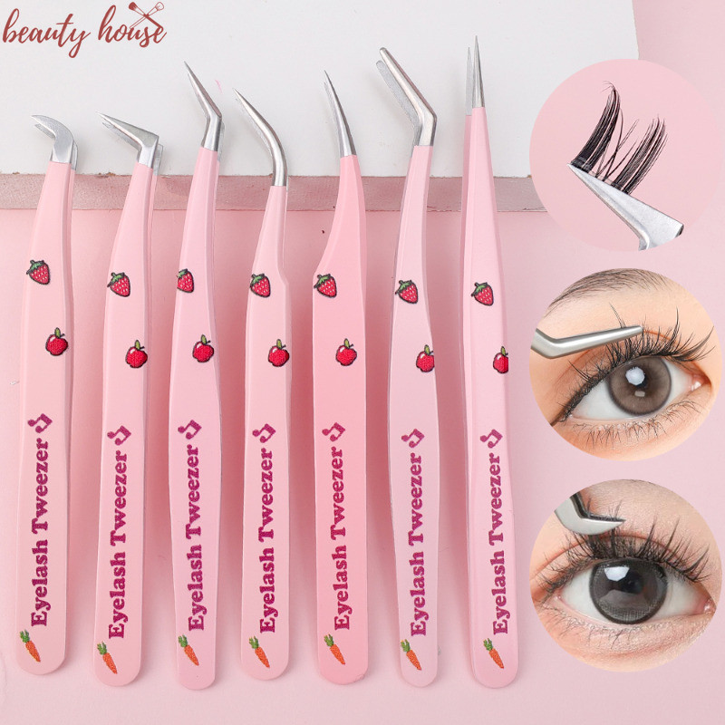 7ประเภทสแตนเลสดัดขนตา-ขนตาปลอมรับสินบน ผู้สมัคร -แหนบต่อขนตา-เครื่องมือเล็บ ทําเอง -คลิปคิ้วสีชมพูป้องกันไฟฟ้าสถิตย์-แถบโค้ง3ง
