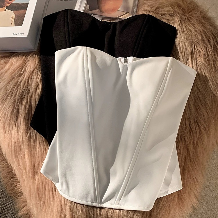 เสื้อกล้ามรัดตัวฐานสีขาวฝรั่งเศสแขนกุดเอวเซ็กซี่ด้านบน - รูปที่ 3