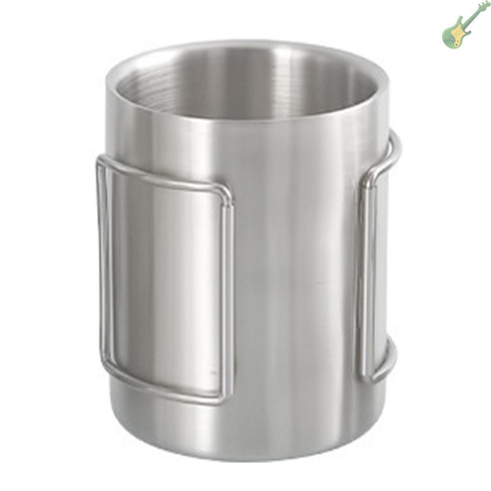 Spt Camping Cup 200ml/300ml/400ml ถ้วยน้ําสแตนเลสถ้วยชาแก้วกาแฟพร้อมที่จับพับได้สําหรับกลางแจ้ง Camping Hiking Backpacking