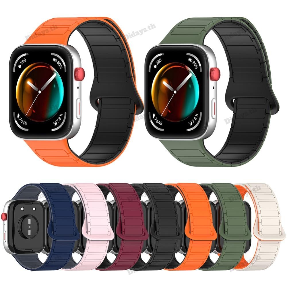 Bicolor Magnetic Strap สายนาฬิกาหนังแท้สําหรับ Huawei Watch Fit 3