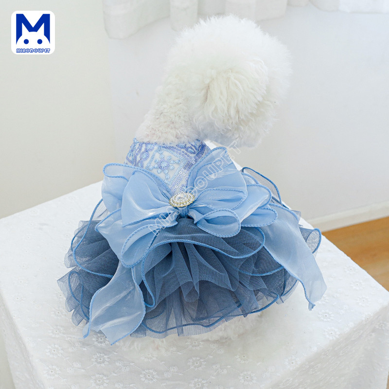 สุนัขตัวเล็ก Bichon Teddy Pet Dog Cat Cat Spring Summer New Style Blue Puffy Gauze Skirt