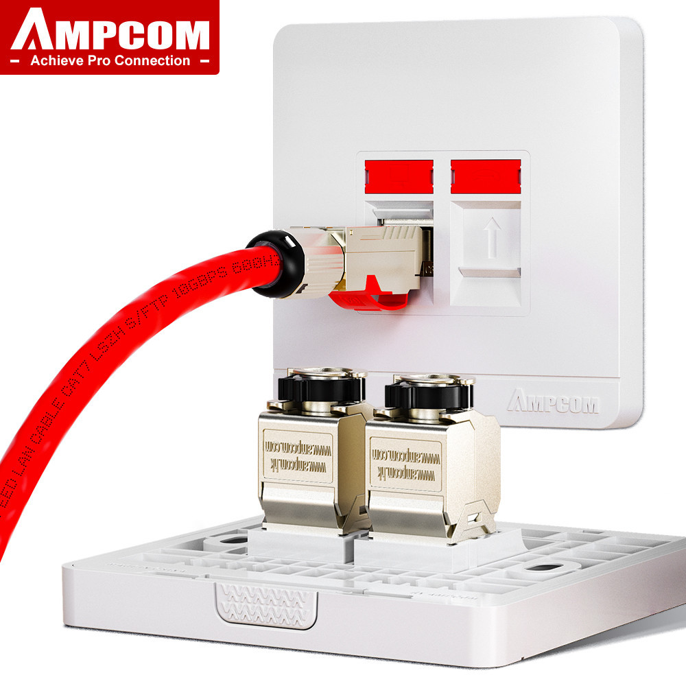 Ampcom 86*86 แผ่นติดผนัง CAT6/CAT6A/CAT7/CAT7A/CAT8 Keystone Jack Kit,1-40Gbps STP Keystone Jack, RJ45 Self-Locking สังกะสีอัลลอยด์โมดูล 86 มม.Faceplate