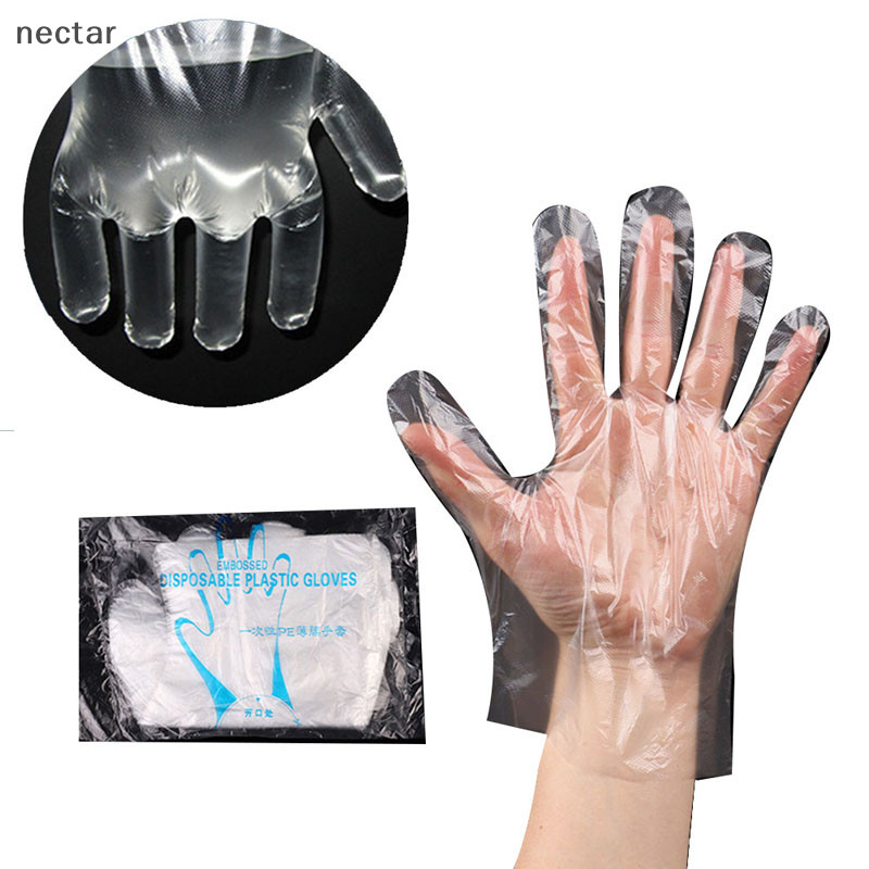 Tar 100 ชิ้นอาหารถุงมือพลาสติกโปร่งใสถุงมือทิ้งอุปกรณ์ครัว N