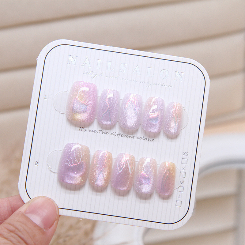 10 ชิ้น Cat Eye Handmade กดเล็บเล็บปลอมพร้อมสติกเกอร์กาว FM033