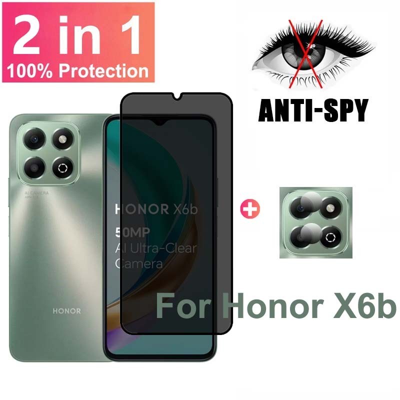 2 in 1 ฟิล์ม สำหรับ Honor X6b ฟิล์มกระจกนิรภัยกันรอยหน้าจอ กันแอบมอง เพื่อความเป็นส่วนตัว สําหรับ Ho