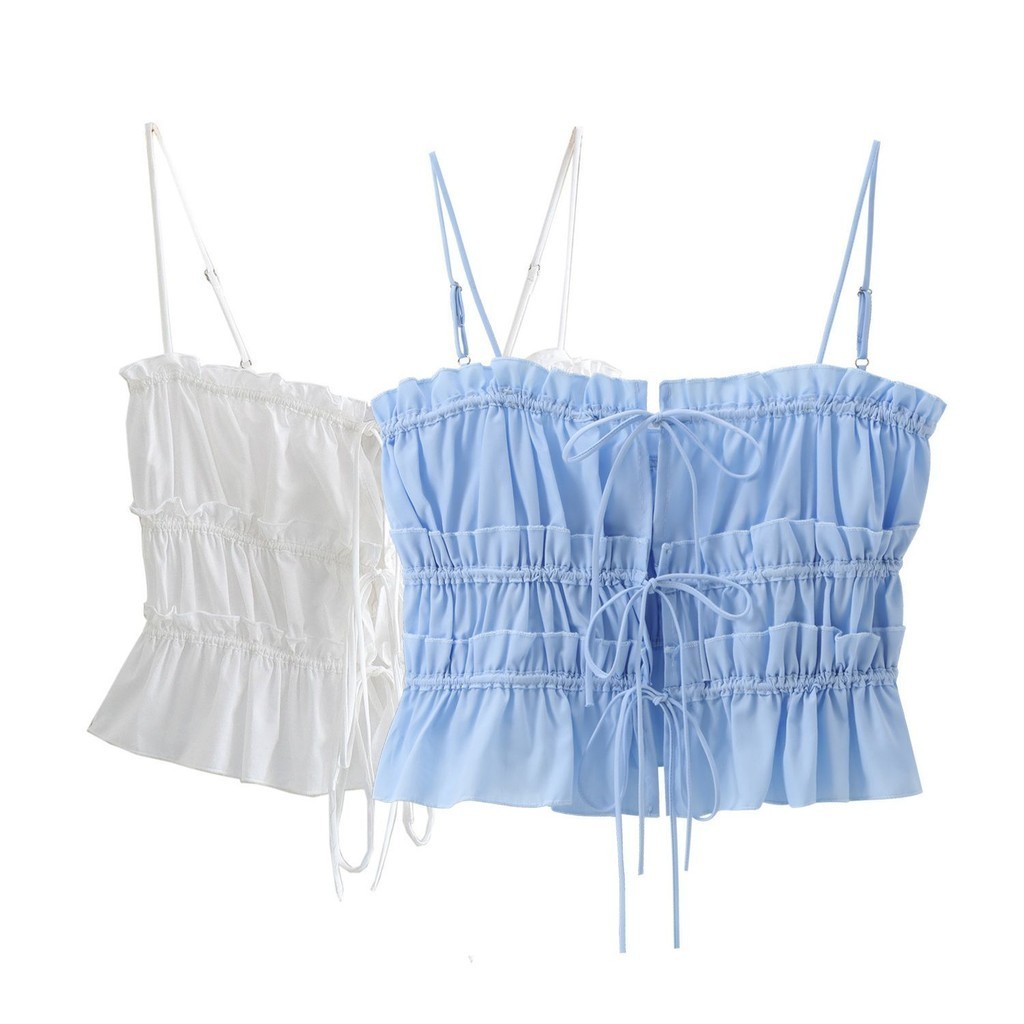 ฤดูร้อนใหม่สไตล์ Tube Top สีทึบ Slim-fit Slimmer ดูยืดสั้น Camisole Top เสื้อกั๊กผู้หญิงแคบเอว Bowk