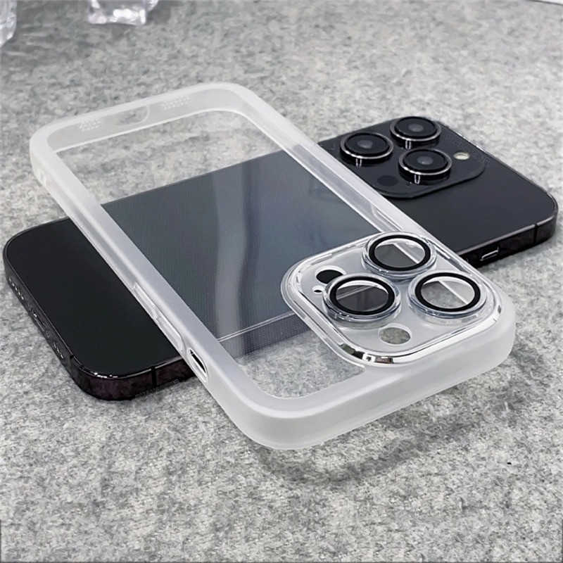พร้อมเลนส์ป้องกัน Anti-slip กรณีโปร่งใสสําหรับ iPhone 15 14 13 12 11 Pro Max X XS XR Anti-slip ซิลิโคนอ่อนนุ่มฝาครอบใส