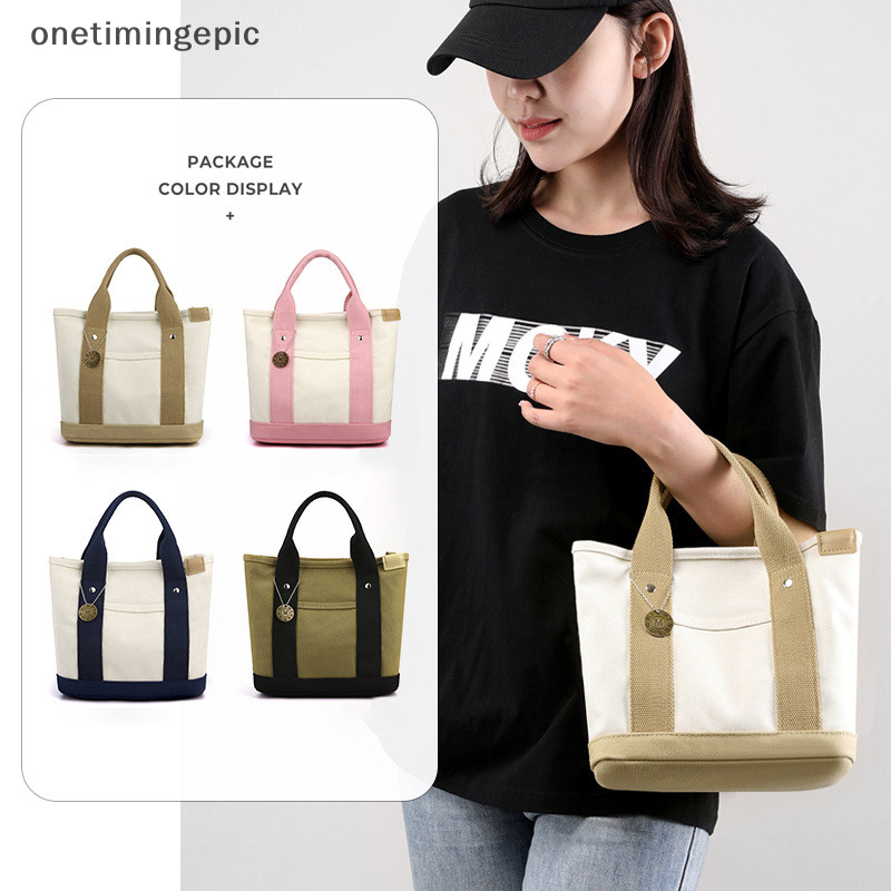 Onetimingepic Canvas Tote Bag แบบพกพาความจุขนาดใหญ่อาหารกลางวัน Bento Bucket Bag Multi-แบ่งกระเป๋าถือ Onetimingepic