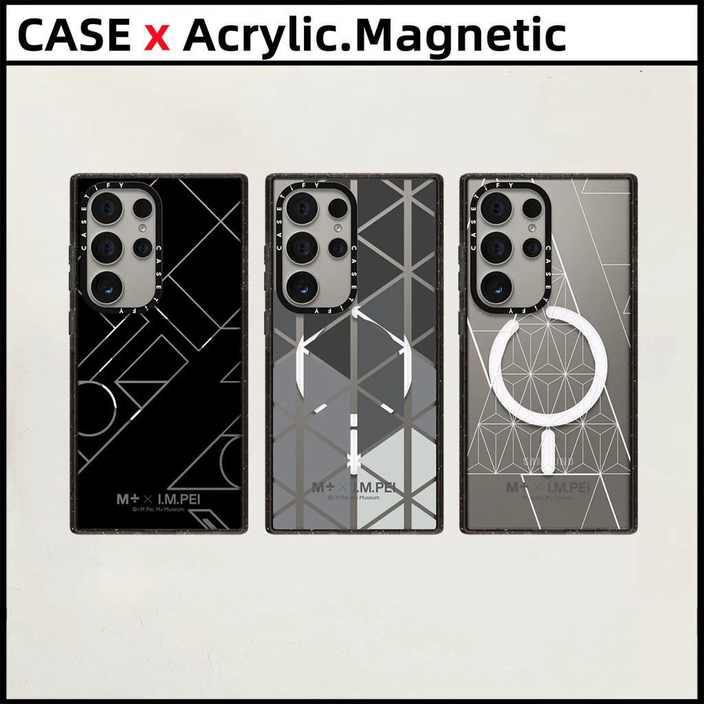 เคสโทรศัพท์ Samsung Galaxy S24 Ultra Plus S22 S23 Ultra แกะสลัก CASETiFY M+ x คอลเลกชันนิทรรศการพิเศษเอฟเฟกต์ดึงดูดแม่เหล็ก ปลอกอะคริลิคกันกระแทกฝาครอบป้องกัน