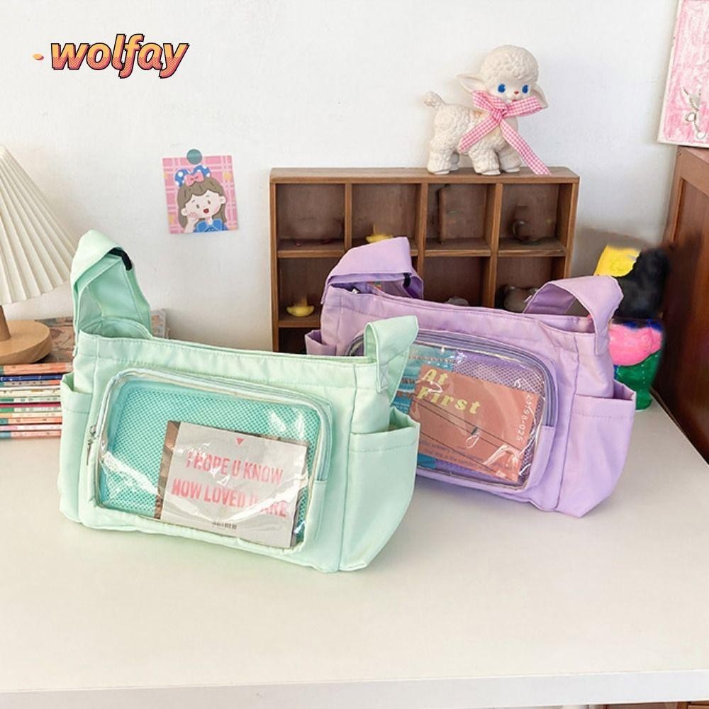 กระเป๋าถือใส WOLFAY, กระเป๋าสะพายไนลอนฮาราจูกุ, การออกแบบกันน้ําแบบใช้ซ้ําได้ความจุขนาดใหญ่ Satchels Bag Shopping