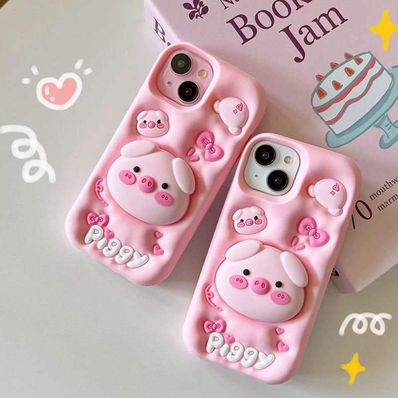 3D กันกระแทก สําหรับ OPPO Reno13 Reno14 5G Reno 14 14F 15Pro 13 12 12Pro A78 A58 A16 A74 A54 A55 4G Find X8 X9 Pro เคสมือถือ Soft TPU Case เคสป้องกัน Cute Cartoon Bowknot Piggy Cover เคสกันกระแทก เคสซิลิโคน เคสป้องกันสามมิติ มีวงเล็บ