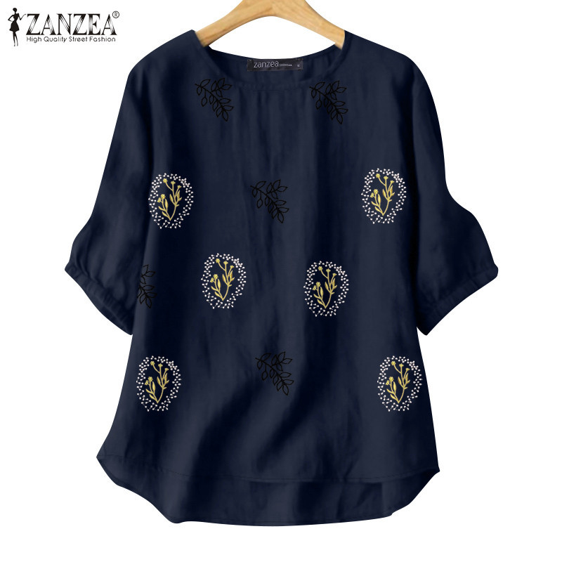 Zanzea เสื้อเบลาส์ครึ่งแขนปักลายเกาหลีสําหรับผู้หญิง