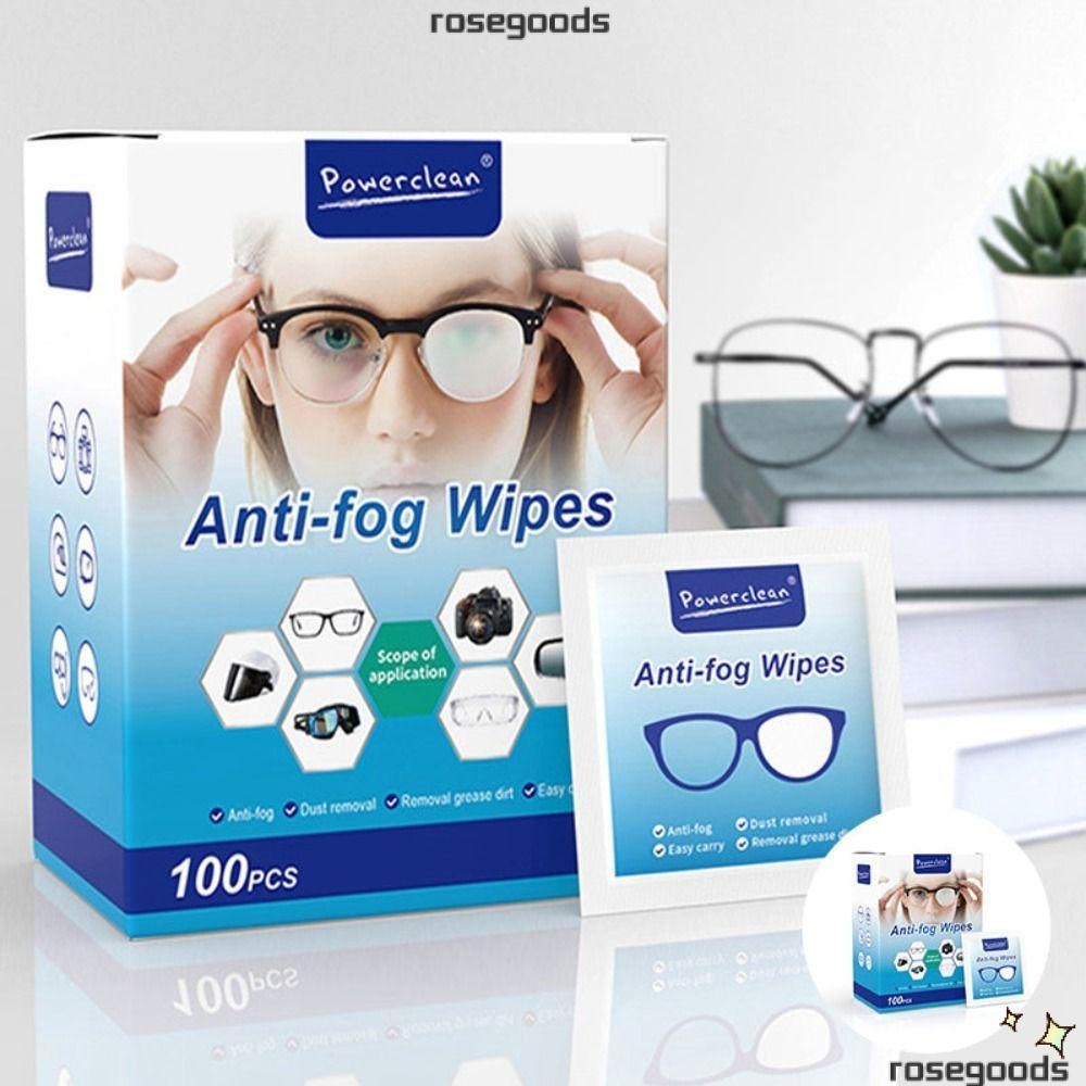 Rose 100 ชิ้น/กล่องแว่นตา Anti Fog Wipe, Anit-Fog ทําความสะอาดแว่นตาทําความสะอาดผ้าเช็ดทําความสะอาดเปียก,แว่นตากันแดดเลนส์เช็ดโทรศัพท์หน้าจอ Anti-Fog เลนส์ผ้าเช็ดทําความสะอาด