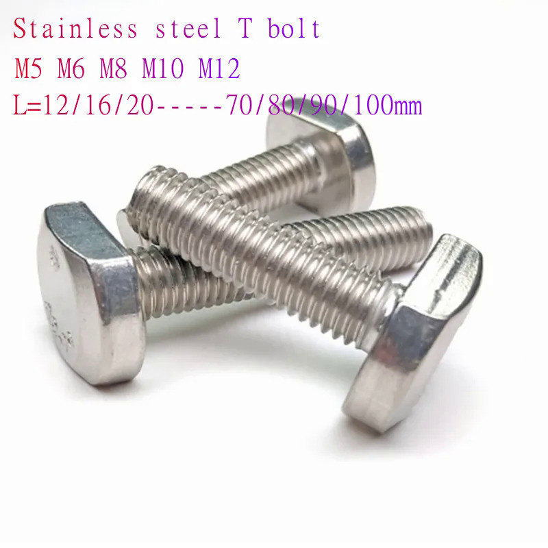 1-5pcs M5 M6 M8 M10 M12 Bolts for T-Slot GB37 stainless steel T bolt T screw Square bolts T-head scr