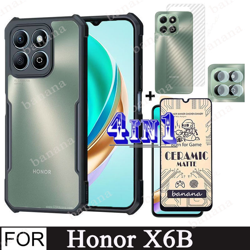 Honor X6b 4 in 1 เคสโทรศัพท์กันกระแทกสําหรับ Honor X7b X8b 90 Lite เลนส์กล้องกระจกป้องกันหน้าจอและความเป็นส่วนตัวเซรามิคเมมเบรนและฟิล์มด้านหลัง