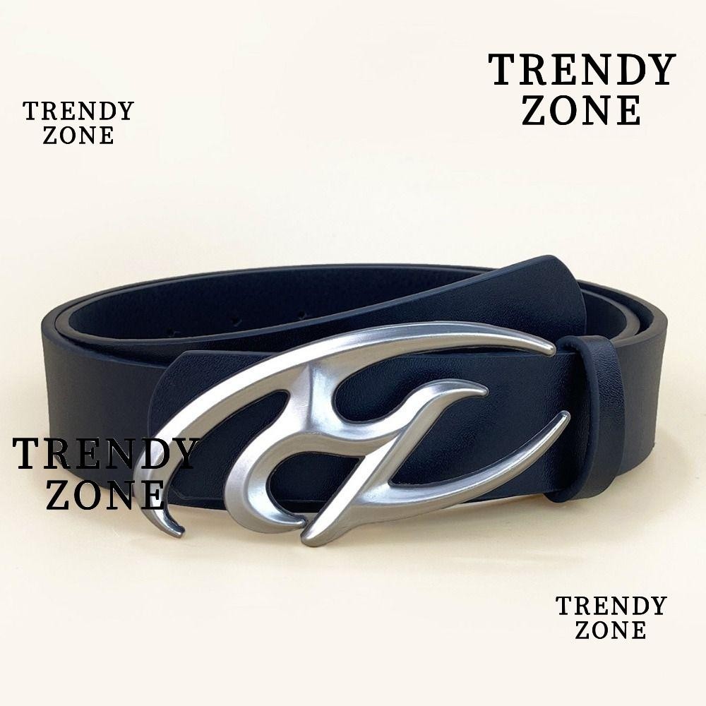 Trendyzone เข็มขัดหัวเข็มขัดสไลด์โลหะ, เข็มขัดหนัง Y2K อเนกประสงค์, สายรัดเอวดีไซน์หรูหราแบบสบาย ๆ