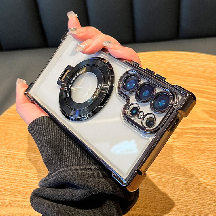 หรูหราชุบแม่เหล็กขาตั้งกันกระแทกเคสใสสําหรับ Samsung Galaxy S24 Ultra S23 S22 S21 หมายเหตุ 20 10 Plus อะคริลิคปกหลัง - รูปที่ 5