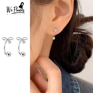 We Flower Delicated S925 เงินคริสตัลโบว์สกรูต่างหูสําหรับผู้หญิงสาวหมั้นPerrced Bowknotหู Studsเครื่องประดับ