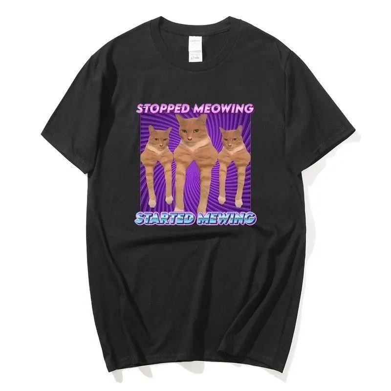 (🔥เสื้อยืดพิมพ์ลาย🔥)แมว Mewing Weirdcore Cursed Cringey Meme เสื้อยืด Jaw Looksmaxing ตลก T เสื้อผู้