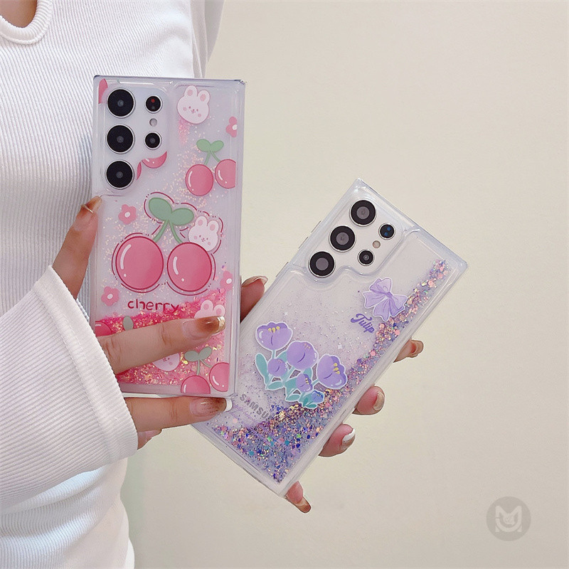 Bling Casing สําหรับ Samsung Galaxy S24 Ultra S24 Plus Luminous Liquid Quicksand กันกระแทกซิลิโคนอ่อนนุ่มกรณีฝาครอบ