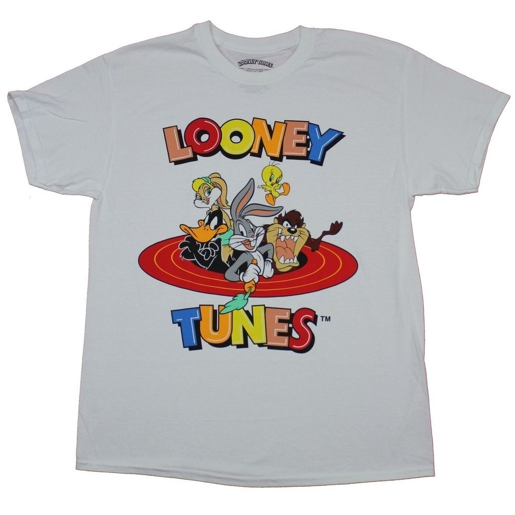 T-ShirtLooney Tunes Mens T-Shirt - Bugs Bunny Taz & More ในระหว่างโลโก้ S-5XL