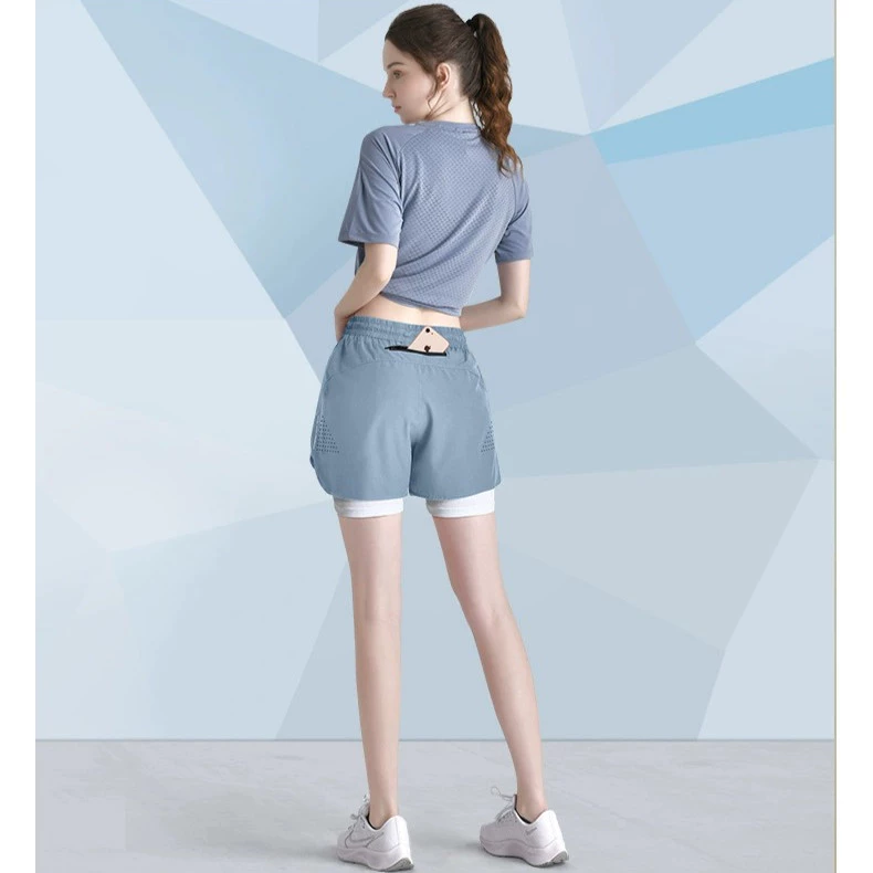 MANSTR กางเกงกีฬาขาสั้น 2in1 ตาข่ายสองชั้น M-5XL ชาย/หญิง สีดำ/เทา/ฟ้า thumbnail 4