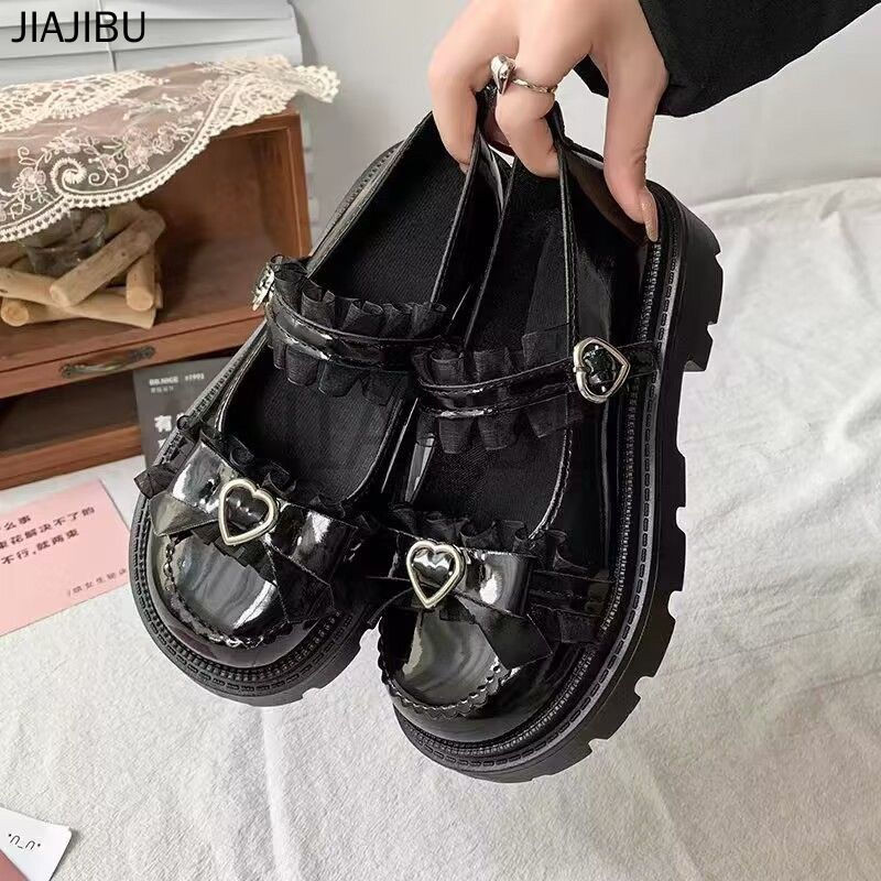 Size 34-46 British Style Non-slip Thick Heel Small Leather Shoes Large Size Women's Shoes 45 Black S
