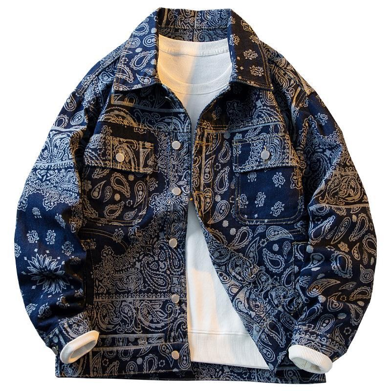 Begonia Boutique ผู้หญิงชาติพันธุ์ดอกไม้เม็ดมะม่วงหิมพานต์แจ็คเก็ตยีนส์ฤดูใบไม้ผลิฤดูใบไม้ร่วงออกแบบ Niche Street สวมใส่ Retro เสื้อแจ็คเก็ตลําลองผู้ชาย - รูปที่ 3