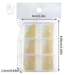 [maybeauty] 6grids 3ขนาดสแตนเลสคาเวียร์ลูกปัดตกแต่งเล็บทองเงินสีดําเล็บเครื่องประดับDIYตกแต่งเล็บ {TH}