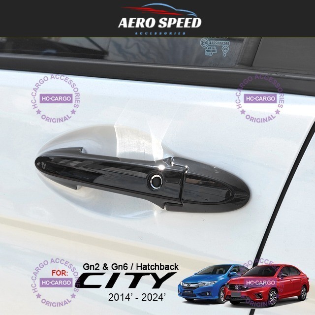 Honda City 2014 - 2024 & City Hatchback Key Less Model Car Door Handle Cover สีดําเงา GN6 GN2 8 ชิ้น