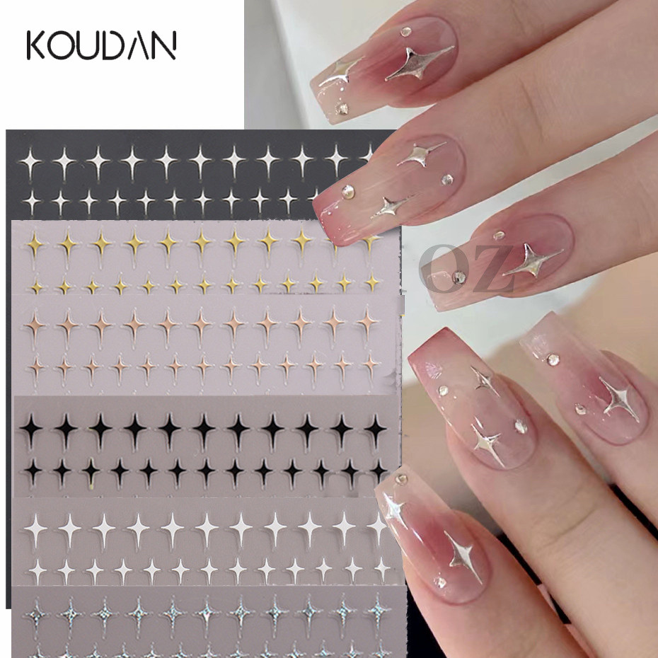 สติ๊กเกอร์ติดเล็บ ตกแต่งเล็บ เริ่มต้น ดาวกระจาย เงิน ทอง ขาว ดํา คูดัน