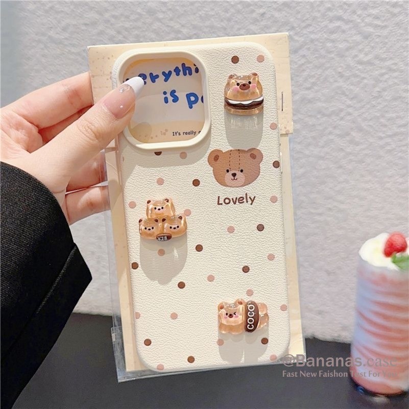 Iphone 15 14 13 12 11 Pro Max X Xr Xs Max เคสโทรศัพท์ 3D DIY การ์ตูนหมีสีน้ําตาลหนังนิ่มฝาหลัง