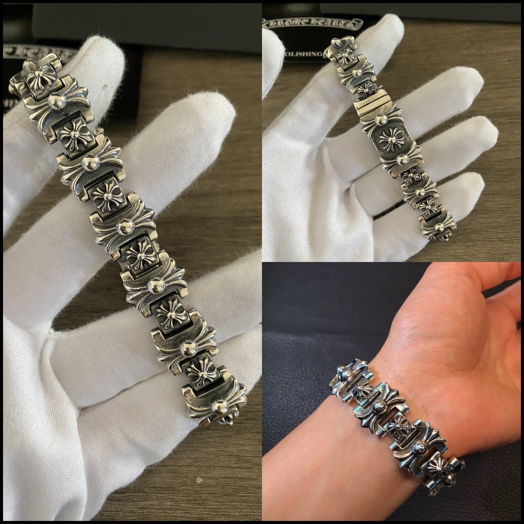 Chrome HEARTS เงิน 925 Cross ดอกไม้ Horseshoe พิมพ์สร้อยข้อมือกว้าง Vintage Punk Rock อุปกรณ์เสริม Street Hip Hop เครื่องประดับสไตล์ Carnival Party ของขวัญ 0990