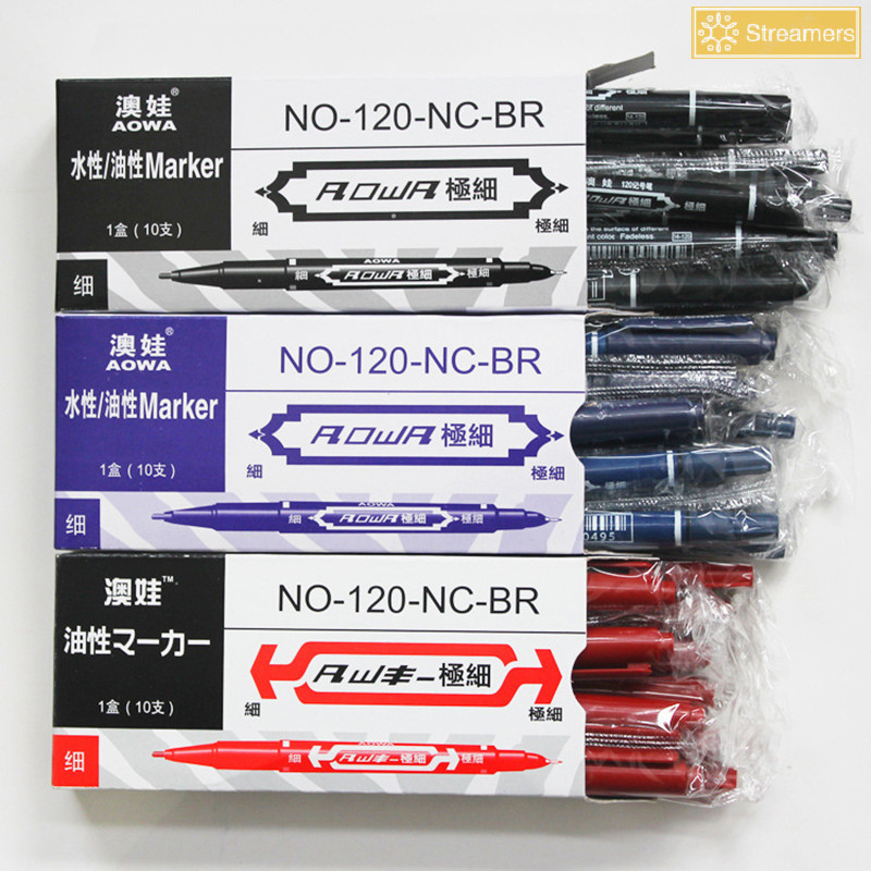 {Streamers} Aowa Waterborne Small Double-head Marker Black Childrens Student Drawing Pen Art Stationery New