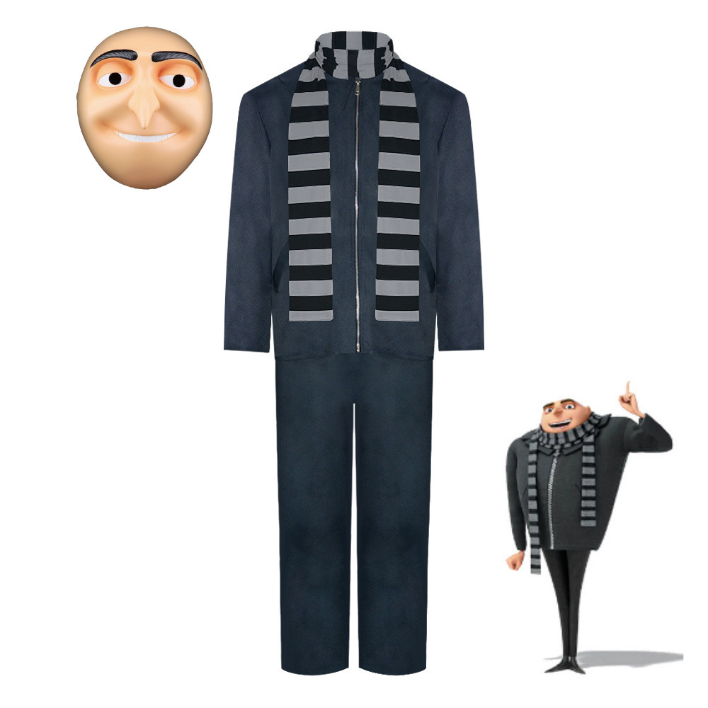 ภาพยนตร์ Despicable me/gru ของเครื่องแต่งกายคอสเพลย์แจ็คเก็ตซิป, ผ้าพันคอลายและหน้ากาก