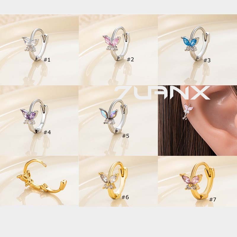 1 ชิ้นทองแดงเพทายผีเสื้อรูปร่างกระดูกอ่อน Hoop ต่างหู Helix Pinna Rook เจาะ 20Gauge
