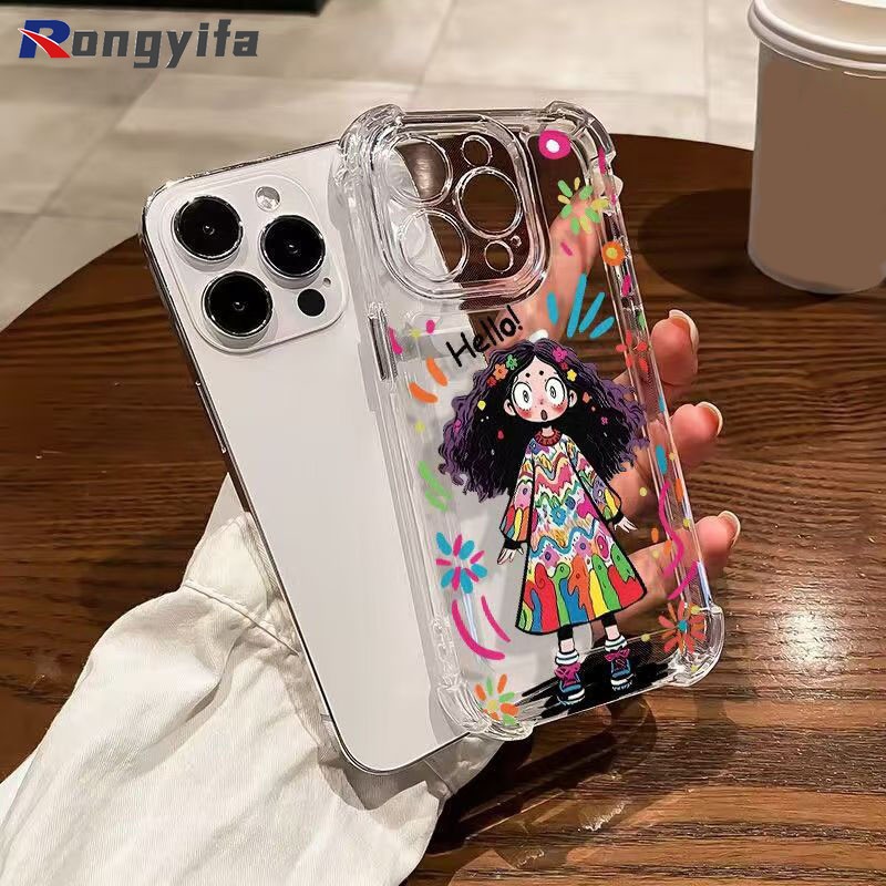 สาวการ์ตูนเคสโทรศัพท์สําหรับXiaomi 17 Pro Max 15T Pro Poco M7 Pro Plus C85 C71 5G 4GปลอกSimple Smileสี่มุมกันกระแทกปกอ่อน